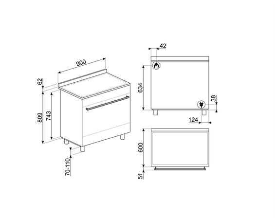 Kuchnia z płytą gazową SMEG C9GMX2