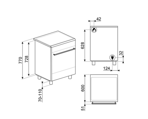 Kuchnia z płytą gazową Smeg CX61GMBL