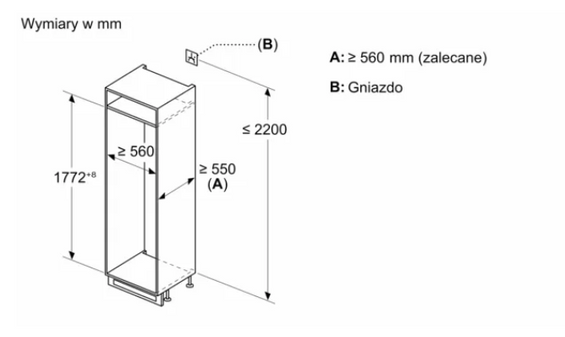 Lodówka z dolnym zamrażalnikiem do zabudowy Siemens KI86VNSE0