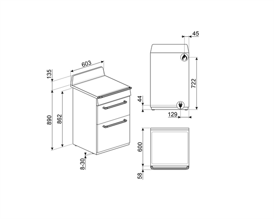 Kuchnia wolnostojąca z płytą gazową Smeg TR62P