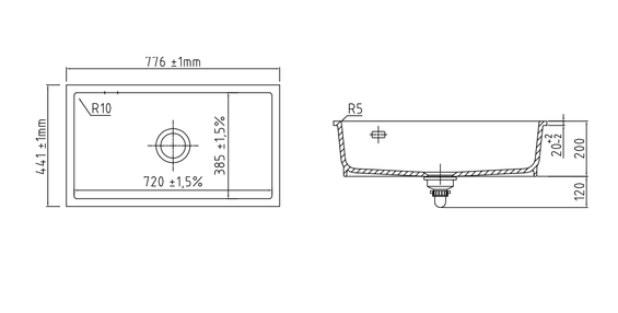 systemceram MERA 80 U zlewozmywak ceramiczny Satin 20
