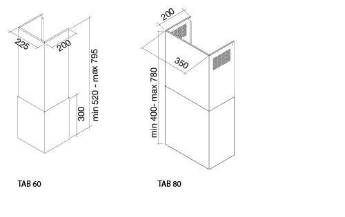 Okap Falmec Tab 60 czarny 800 m³/h przyścienny