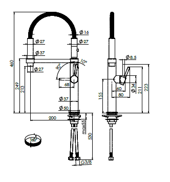 Bateria Franke Pescara 360 Chrom 115.0393.976