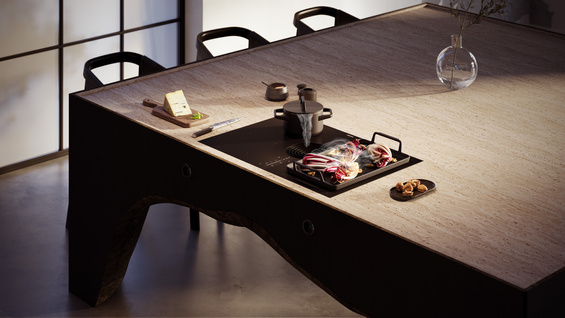 BORA M Pure Rough matowa płyta indukcyjna ze zintegrowanym pochłaniaczem oparów - powietrze w obiegu zamkniętym PURMU2R