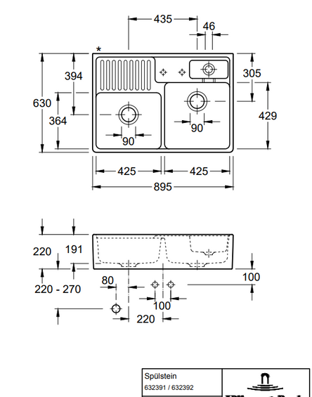 Zlew Villeroy & Boch DWUKOMOROWY korek manualny 6323 91 RW STONE WHITE (matowy)