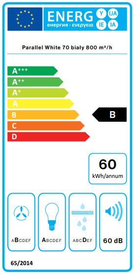 Okap Falmec Parallel White 70 biały 800 m³/h do zabudowy
