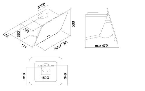 Okap Falmec Tab 60 biały 800 m³/h przyścienny
