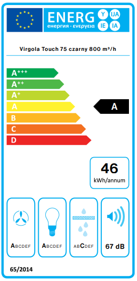 Okap Falmec Virgola Touch 75 czarny 800 m³/h do zabudowy z ekspozycji