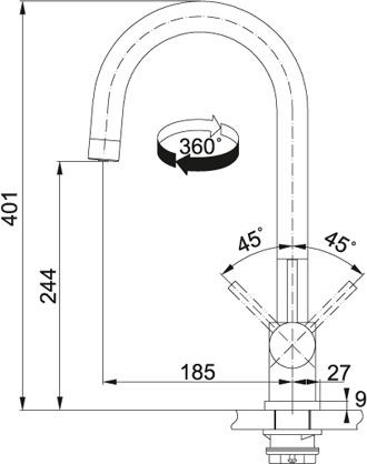Bateria Franke Tap Eos clear spout 2HM 3-ways FIP 120.0179.979