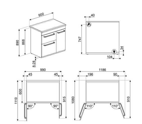 Kuchnia z płytą gazową Smeg CX93GMBL