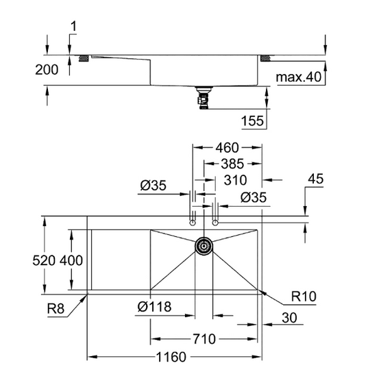 Zlewozmywak GROHE K1000 ze stali szlachetnej 31582SD1