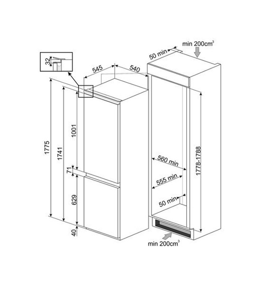 Chłodziarko-zamrażarka do zabudowy Smeg C8175TNE