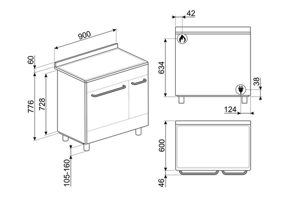 Kuchnia z płytą gazową Smeg CX92GM