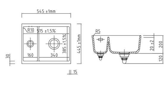 systemceram MERA 60 U zlewozmywak ceramiczny Nigra 87