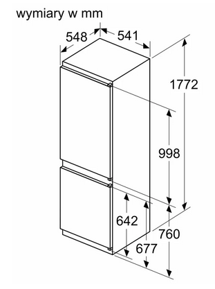 Lodówka z dolnym zamrażalnikiem do zabudowy Siemens KI86NNSE0