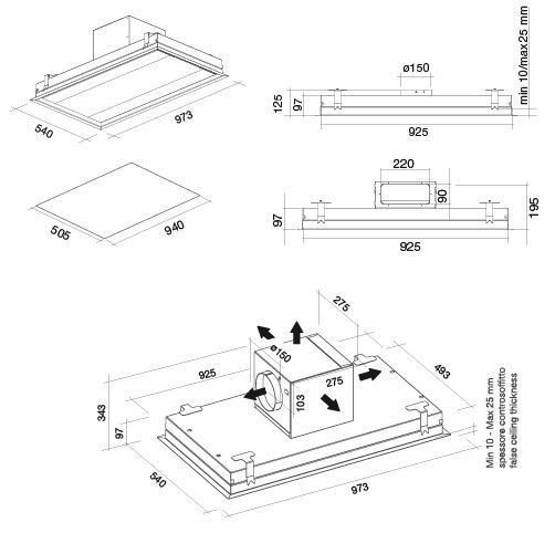 Okap sufitowy Falmec Nuvola Led 90 inox - korpus bez silnika, z pilotem
