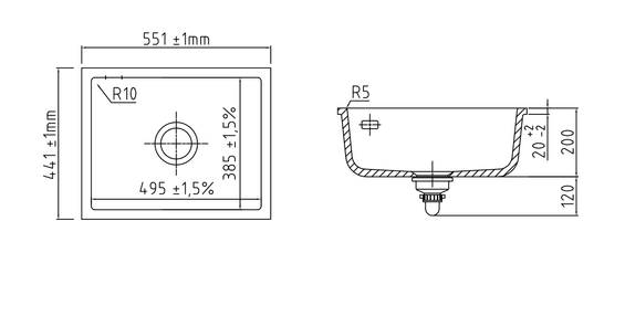 systemceram MERA 50 U zlewozmywak ceramiczny Satin 20