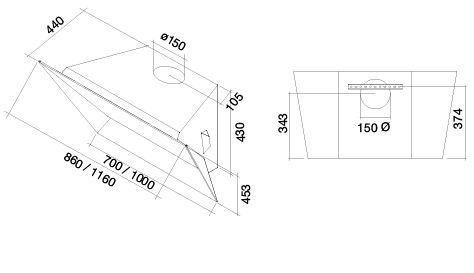 Okap Falmec Prisma 85 czarny 800 m³/h przyścienny