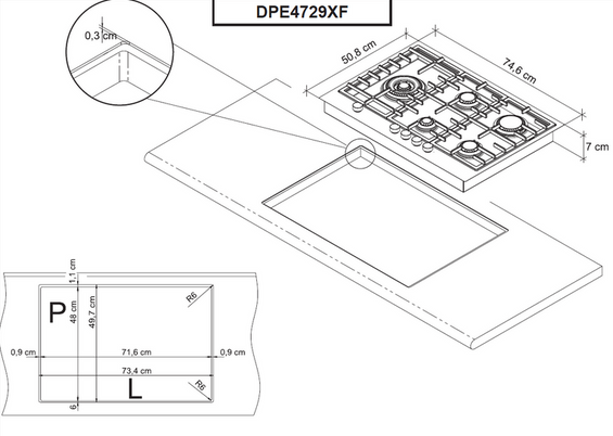 Płyta gazowa De Dietrich DPE4729XF 75 cm stal nierdzewna