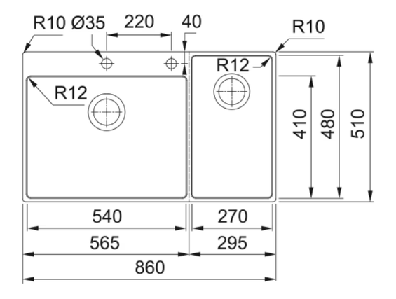 Zlew Franke Box Center BWX 220-54-27 komora prawa 127.0557.960