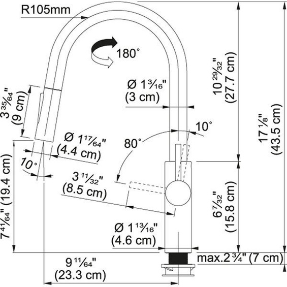 Bateria Franke Pescara L Slide-In Pull-Out Spray Chrom 115.0538.940