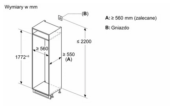 Lodówka z dolnym zamrażalnikiem do zabudowy Siemens KI86NNSE0
