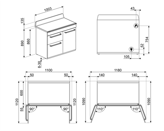 Kuchnia z płytą gazową SMEG TR103GR
