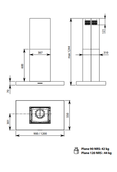 Okap Falmec Plane Plus NRS Isola 90 inox 800 m³/h wyspowy