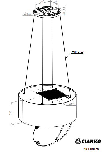 Okap wyspowy Ciarko Design PIU LIGHT Black 80 cm