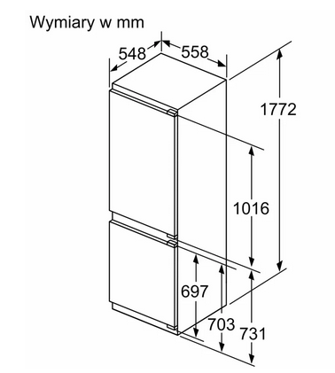 Lodówka z dolnym zamrażalnikiem do zabudowy Siemens KI86NADD0