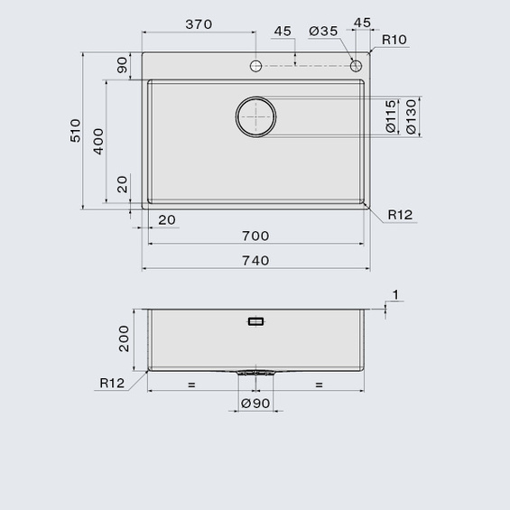 Zlew Falmec Garda Inox 70 jednokomorowy wpuszczany/nakładany
