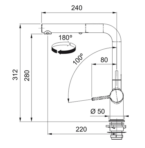 Bateria kuchenna z wyciąganą wylewką Franke Active 115.0653.384