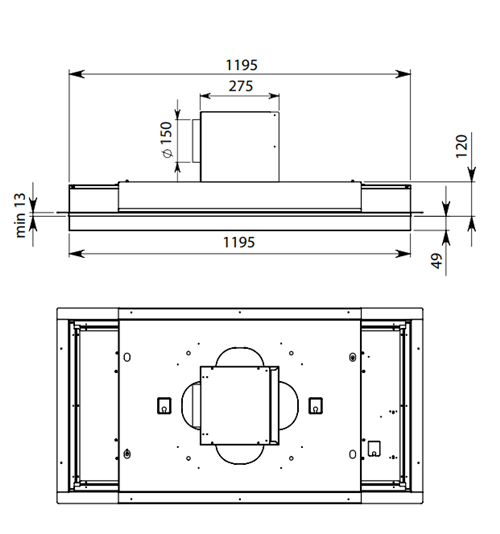 Okap sufitowy Falmec Alba Isola 120 - korpus bez silnika, z pilotem
