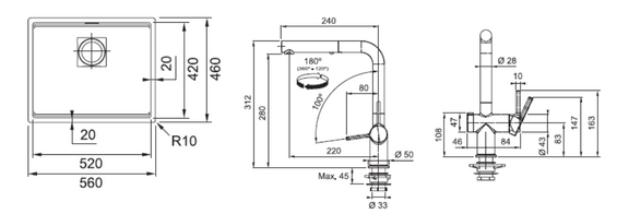 Zestaw Franke Kanon KNG 110-52 + Active L Twist pull-out spray czarny mat 125.0697.692
