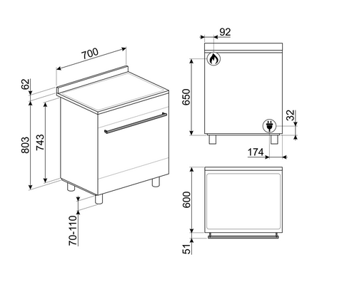 Kuchnia z płytą gazową Smeg B71GMX2