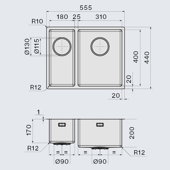 Zlew Falmec Como 1831 Inox dwukomorowy 18+31